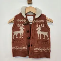 90 95 100 ブラウニー キッズ ニットベスト ボア ノルディック柄