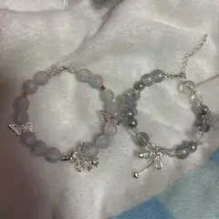 ハンドメイド ブレスレット 蝶と花のチャーム付き