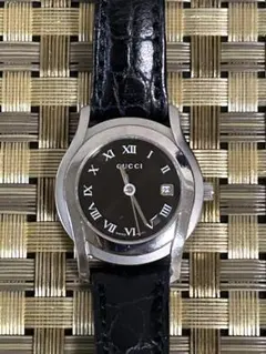 GUCCI アナログ腕時計 ブラックレザー