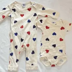 PETIT BATEAU ハート柄ロンパース2点セット
