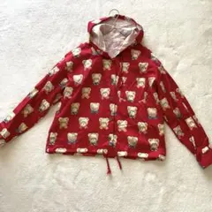 希少】美品 くま柄 総柄 フード付きシャツ パーカーシャツ 日本製 
