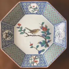 【新品未使用】九谷焼　青郊窯　古九谷 花鳥 　八角　大皿　飾り皿のサムネイル