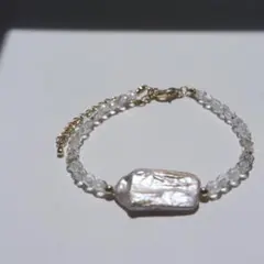 淡水パール クリスタル ブレスレット　大粒