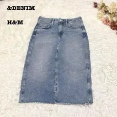 s.1233【エイチアンドエム】膝下 デニム タイト スカート 切りっぱなし