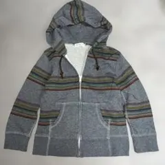 BEAMS min フード付ジップパーカー グレー ネイティブストライプ110