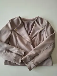 COHINAベージュ ノーカラージャケット スエード風