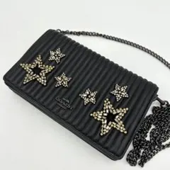 【美品】コーチ チェーンウォレット 黒 キルティング レザー ビジュー