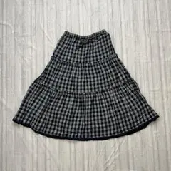 チェック柄 ティアードスカート ロングスカート レース レトロ