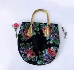 vintageアンティーク花柄シェニール刺繍ハンドバッグのサムネイル