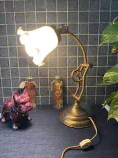 希少 真鍮製 アンティークランプ 鉄重り 安定感 卓上ライト レトロ 大正ロマン