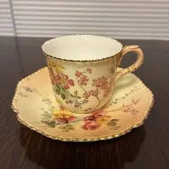オールドニッポン 京薩摩祥山造 金彩藤花文 カップ＆ソーサー アンティーク オールドニッポン 京薩摩祥山造 金彩藤花文 カップ＆ソーサー