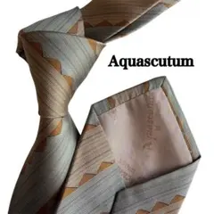Aquascutum アクアスキュータム　グレー　ブラウン系ストライプ ネクタイ