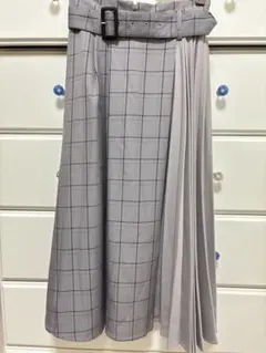 グレー チェック柄 プリーツスカート ベルト付き