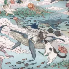 おとぎの国の猫と仲間たち シーチング生地 幅110×50cm