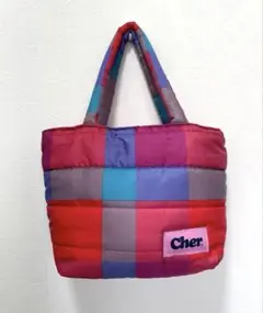 cherチェック柄キルティングトートバッグ
