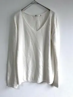 【アズール】ウォッシャブルソフトタッチ Vネックニット プルオーバー ホワイト