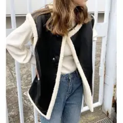 Kastane ノーカラーベスト 黒/白