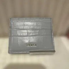 FURLA 水色　カードケース　パスケース　クロコ型押し