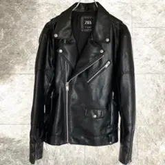 【未使用級】ZARAダブルライダースジャケットブラックギミック　レザー