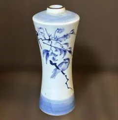 青い鳥の絵柄 陶器花瓶