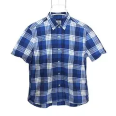 EDWIN 半袖 シャツ チェック ブルー Sサイズ ボタンダウン カジュアル