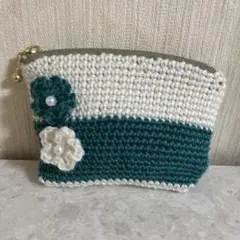 ハンドメイド ポーチ バイカラー 花モチーフ