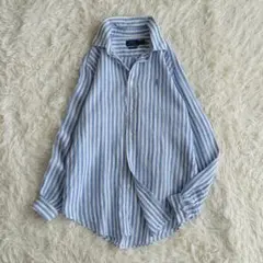 ポロラルフローレン リネンシャツ ブルーストライプ ゆったり 現行品 QRタグのサムネイル