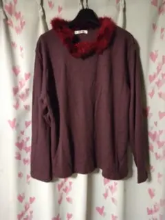 ファー付き紫色長袖ニット・日本製・3L・大きめサイズ！