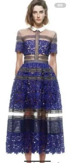 セルフポートレイト レース　ワンピース　ドレス　シアー　半袖 マキシ丈 青