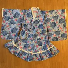 なつまつり 浴衣ドレス 110cm 水色 花柄