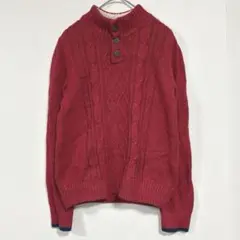 Lands' End 【L】 レッド ケーブルニット セーター ハイネック 秋冬