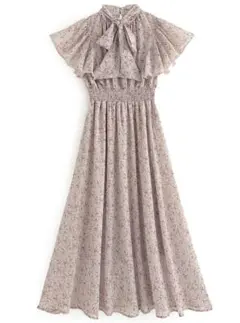 GRL 花柄フリルスリーブボウタイフレアワンピース[tt007]