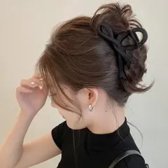バンスクリップ リボン 黒 ヘアクリップ 髪留め 大きめ ヘアアクセ まとめ髪❤