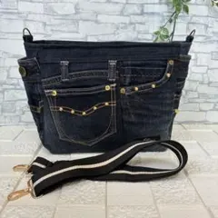 デニムリメイク　ショルダーバッグ　サイドポケット　Ｄカン付き