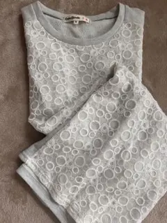 【美品】レース　花柄　ワンピース　グレー　ワールド