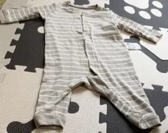 ユニクロ　ベージュと白のストライプロンパース