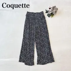 【コケット】カジュアルパンツ（M)花柄 ウエストゴム ワイド ズボン ブラック