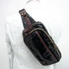 ✈光沢　ALPHA INDUSTRIES　アルファ レザー　ウエスト バッグ　黒