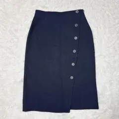 ナチュラルビューティー ボタン スカート ネイビー 上品 オフィス a2252