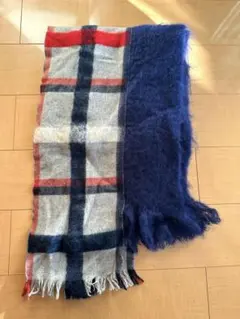 【アッシュペーフランス】 チェック柄マフラー グレー× ネイビー×レッド