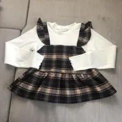 新品タグ付きフリル付きチェック柄長袖トップス 140