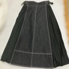 ワールド　デニム×プリーツ切替スカート