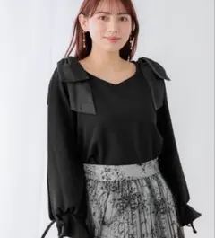 袖レース＆リボントップス　INGNI 袖シアー＆リボントップス