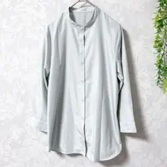 〈CINEMA CLUB〉バンドカラー ロングシャツ S ライトグレー長袖シャツ