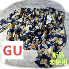 新品未使用GU トップスブラウスシフォン　花柄華やかゴージャス　大きい襟シアー