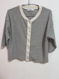 Discoat ストライプ 五分袖カーディガン