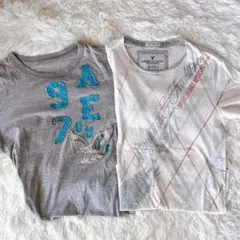 廃盤柄2枚組 アメリカンイーグル Tシャツ 半袖S アウトフィッター グレー 白