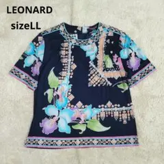 洗える✨LEONARD 花柄 宝石柄 半袖カットソー 紺 大きいサイズ - メルカリ