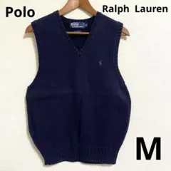 ポロ ラルフローレン ニットベスト ネイビー ワンポイント 綿100% M