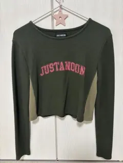 JUST A NOON 切り替えリブロゴワッフルTシャツ